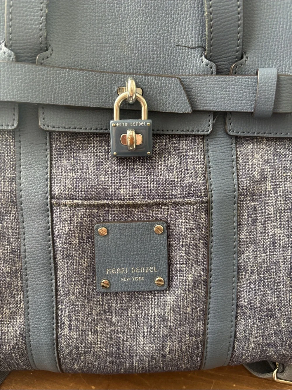 henri bendel denim blue Jetsetter backpack/crossbody- Small